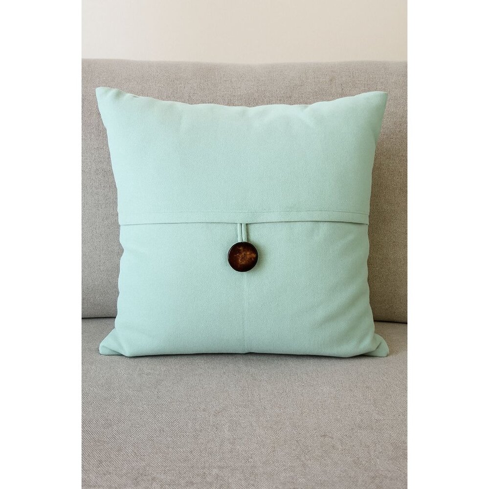Vintage Neutral Linen Throw Pillow Down Button Accent Farmhouse Cottagecore